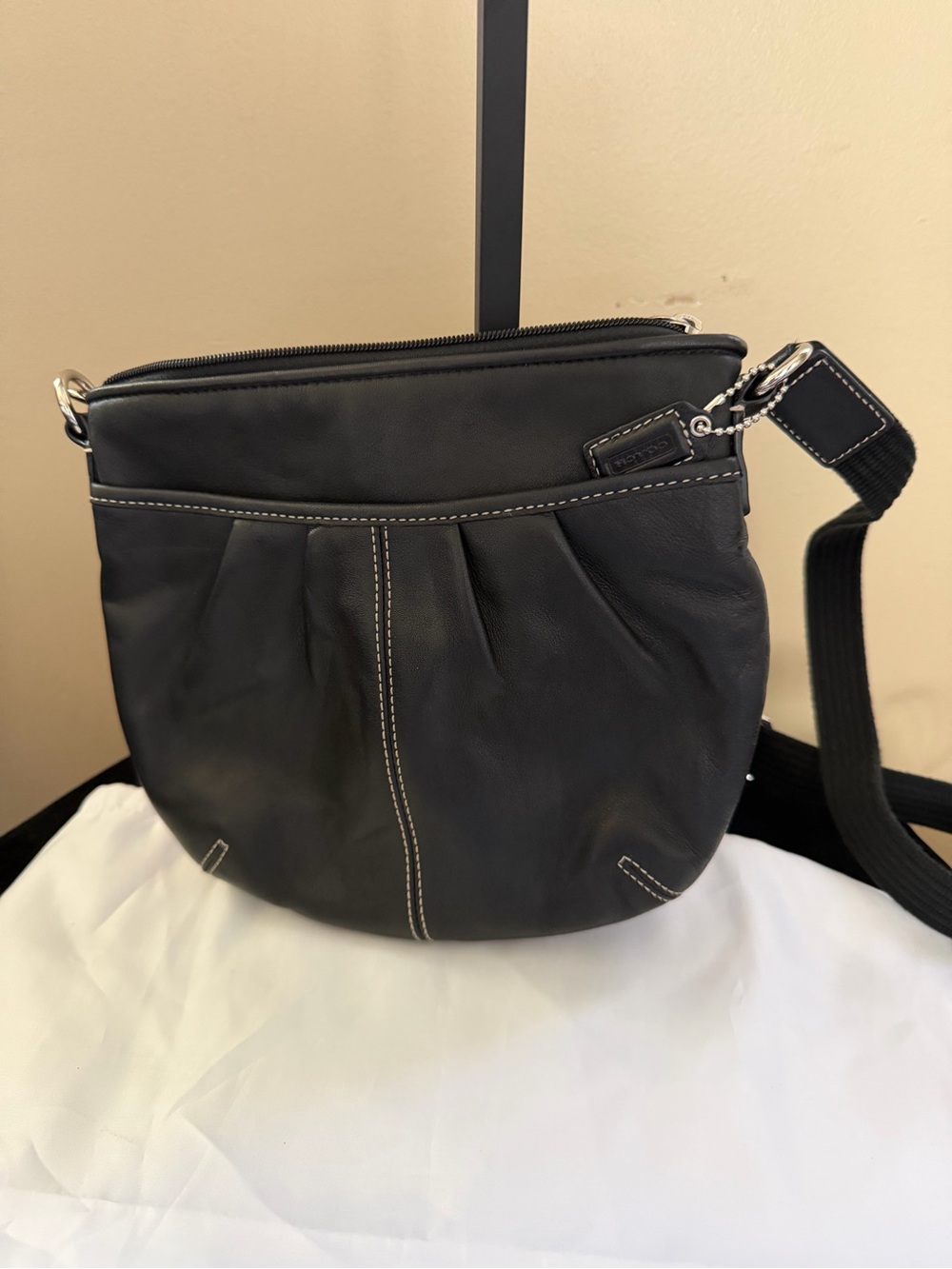 Coach Black Leather Crossbody with White Contrast Stitching